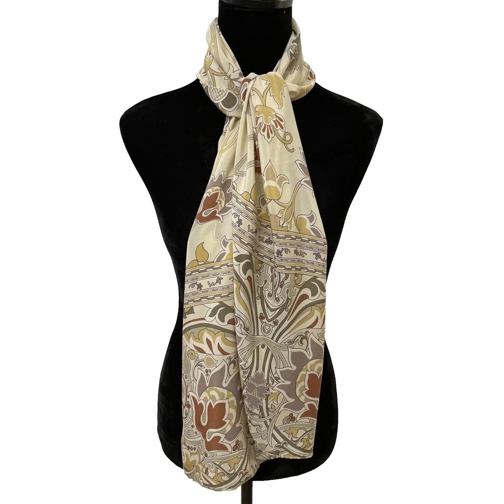 Metropolitan Museum Of Art Womens‎ Scarf One Size Beige Mod Art Floral Leaf Silk